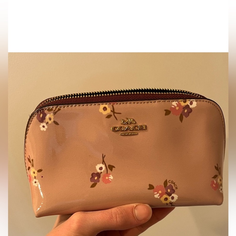 Coach Floral Cosmetic Bag in Tan and Purple